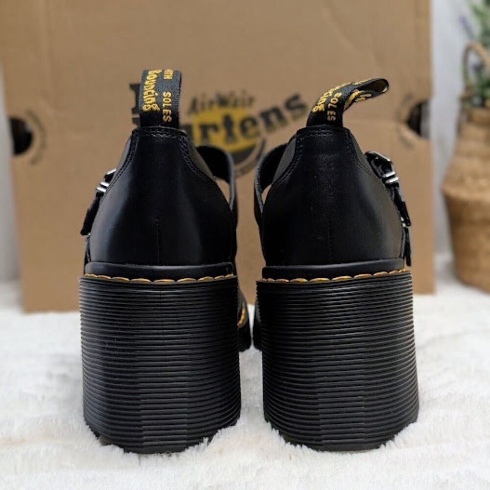Dr. Martens Eviee Black Sendal Leather Heeled Shoes Women's 10 UK 8 NIB - Picture 7 of 15